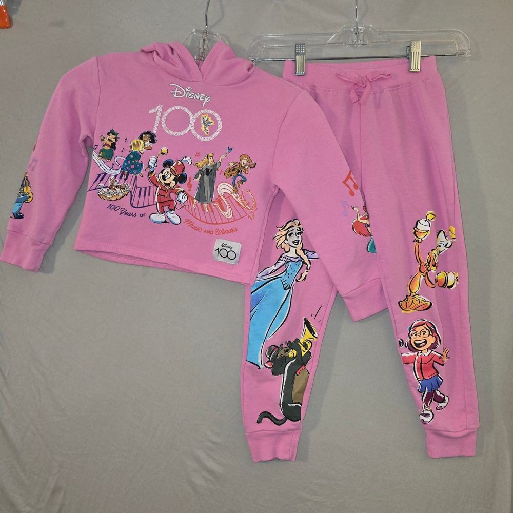 Disney Sweatshirt Pants Set 4/5 Kids Pink 100 Years of Music and Wonder Graphic